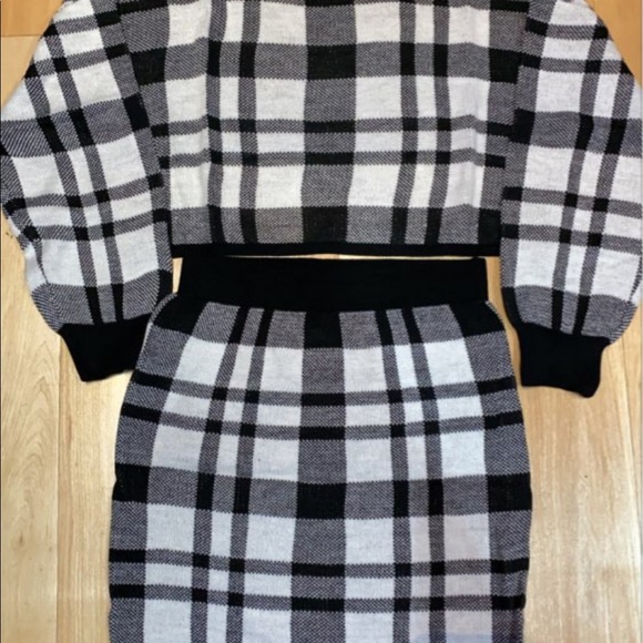Women’s sexy knitted plaid 2 piece set - Picture 4 of 4